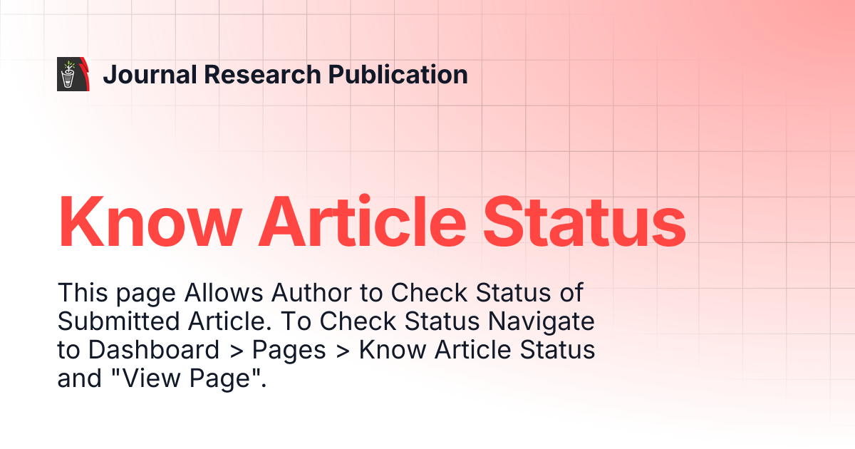 Know Article Status | Journal Research Publication